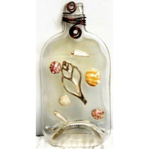 Melted Bottle Glass Clear Seashells Hang Wall Decor Window Beach Ocean 12" Tall